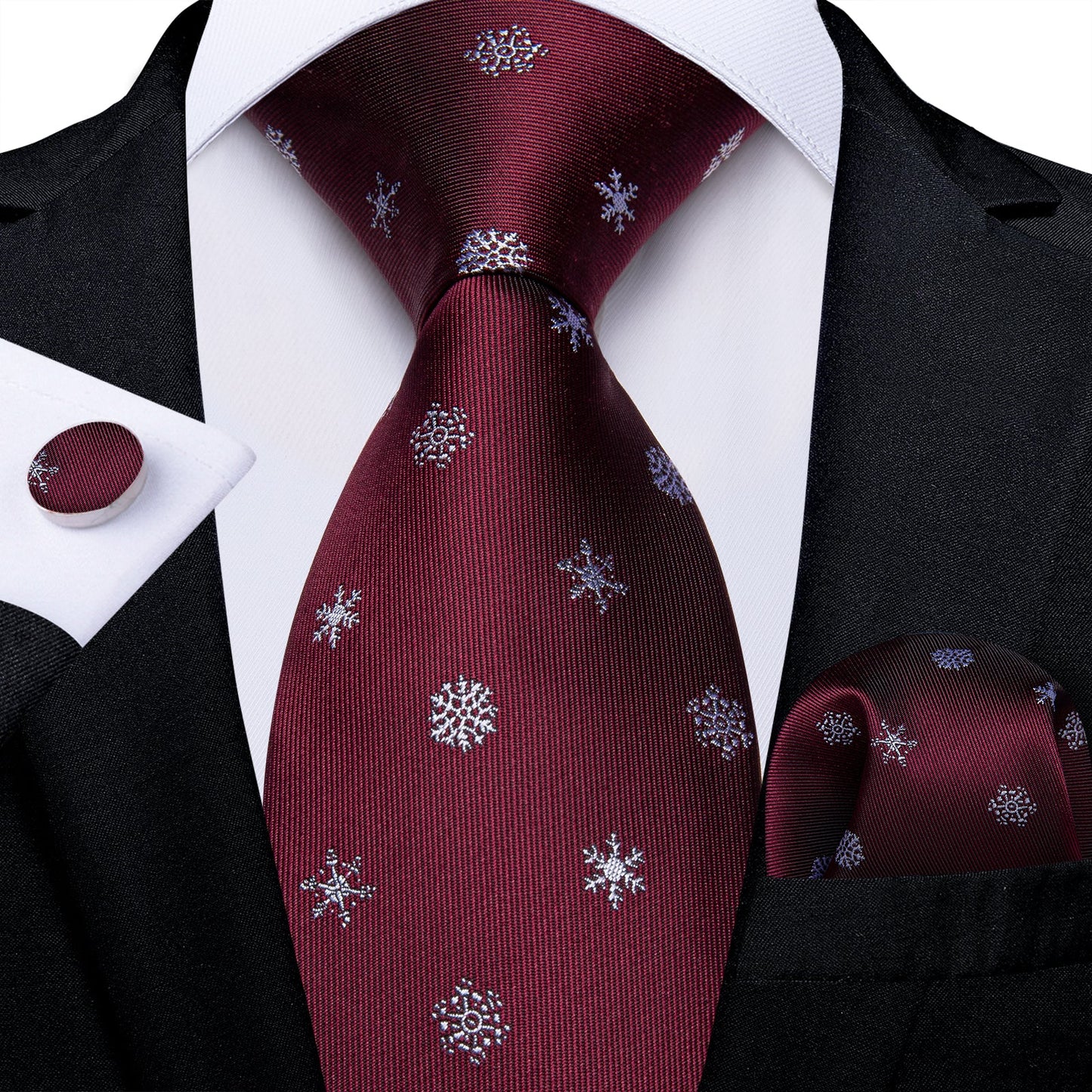 Burgundy Snowflakes Tie Set tie sets - Sophisticated Gentlemen