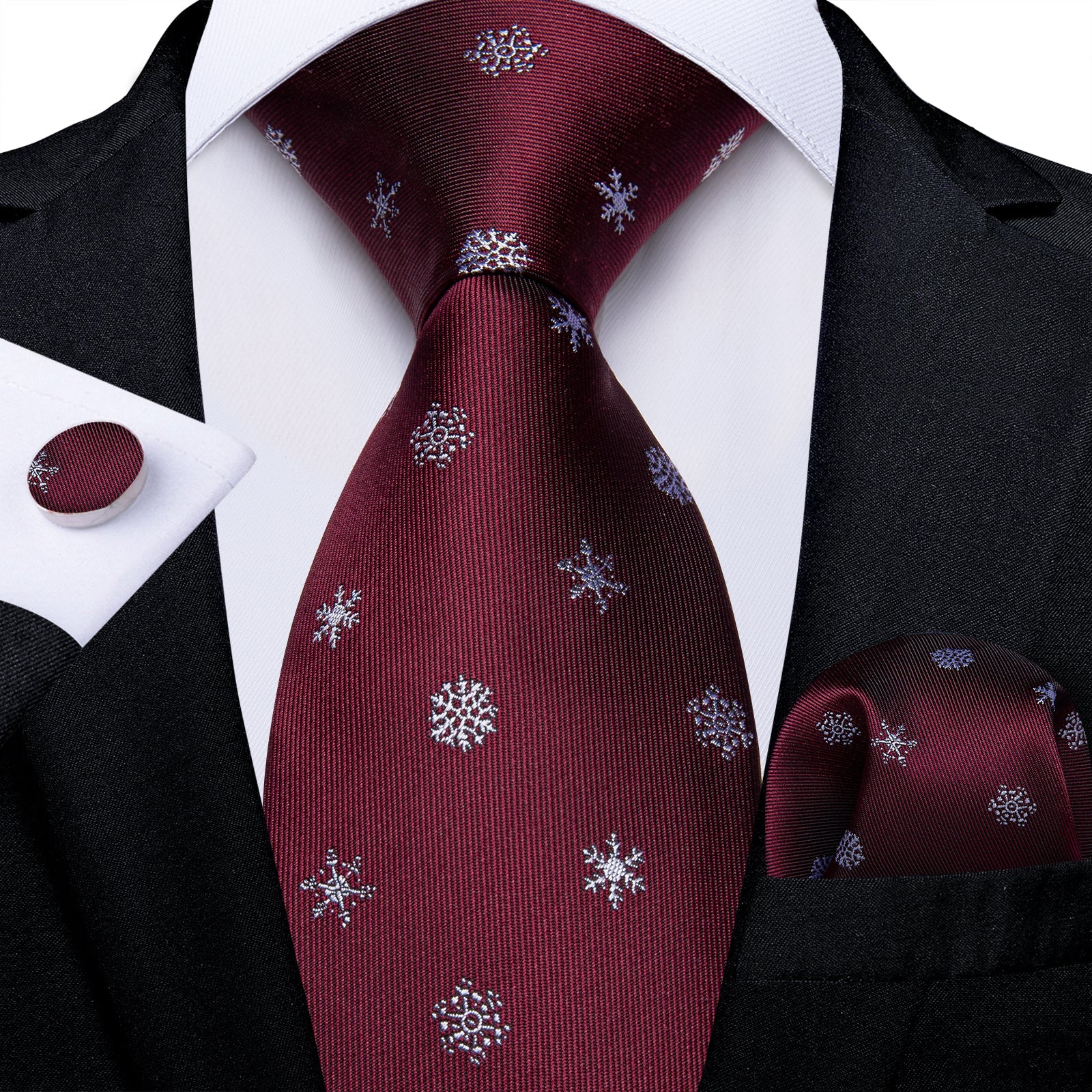 Burgundy Snowflakes Tie Set tie sets - Sophisticated Gentlemen