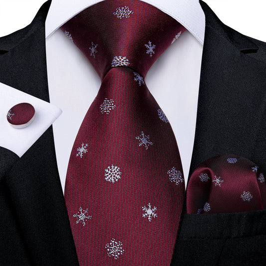 Burgundy Snowflakes Tie Set tie sets - Sophisticated Gentlemen