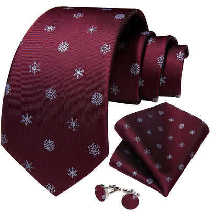 Burgundy Snowflakes Tie Set tie sets    - Sophisticated Gentlemen