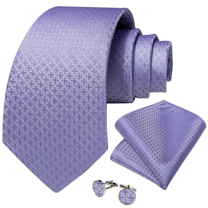 Lavender Plaid Tie, Pocket Square and Cufflinks tie sets    - Sophisticated Gentlemen