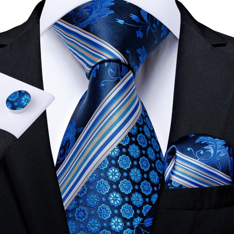 Sleeping Daisies Striped Tie, Pocket Square and Cufflinks tie sets - Sophisticated Gentlemen