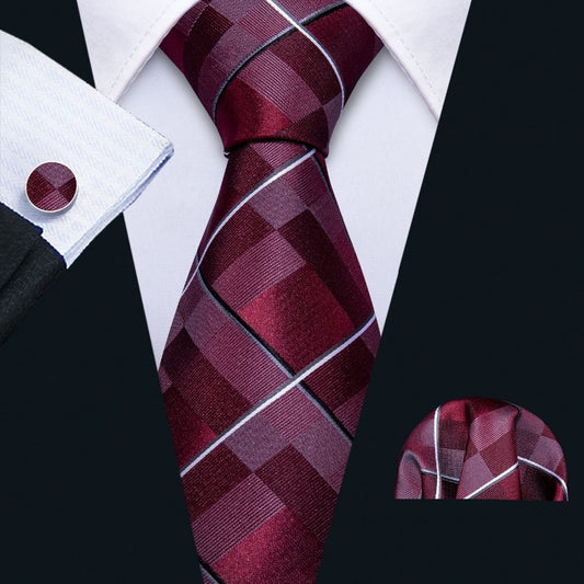 Red Field Tie, Pocket Square and Cufflinks tie sets - Sophisticated Gentlemen