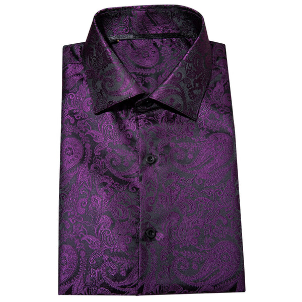 fitted lace wedding dress DiBanGu Mens Dress Shirt Black Solid Purple Floral Splicing Button Down Shirt, S