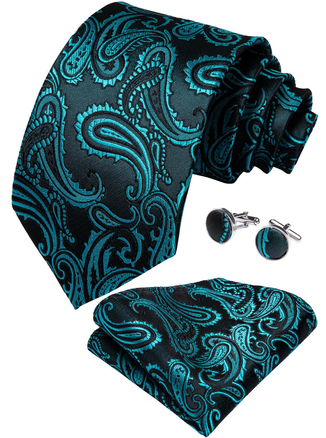 Electric Green Paisley Tie, Pocket Square and Cufflinks tie sets    - Sophisticated Gentlemen