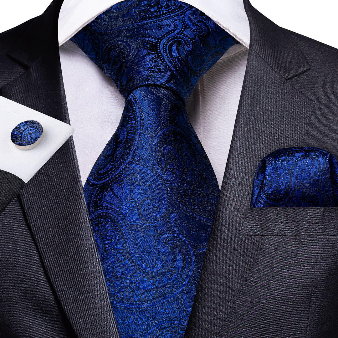 Luxury Blue Paisley Tie, Pocket Square and Cufflinks tie sets - Sophisticated Gentlemen