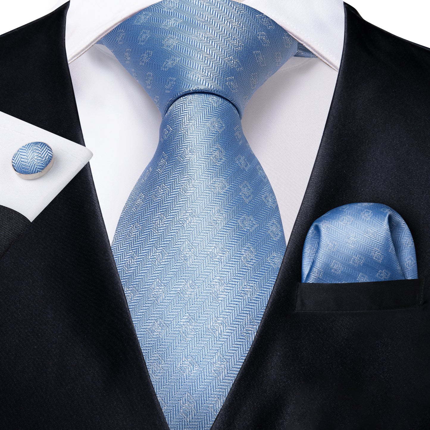 Sky Blue Tie, Pocket Square and Cufflinks tie sets - Sophisticated Gentlemen