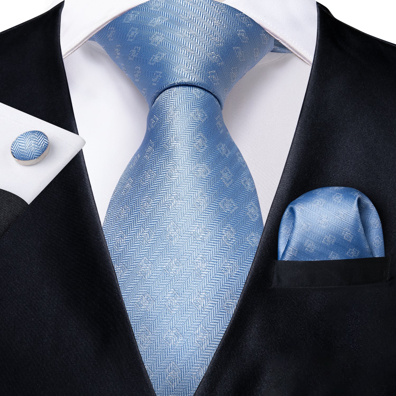 Sky Blue Tie, Pocket Square and Cufflinks tie sets - Sophisticated Gentlemen