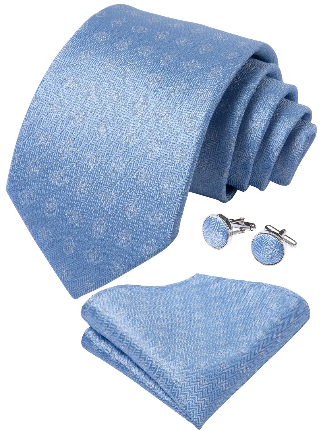 Sky Blue Tie, Pocket Square and Cufflinks tie sets    - Sophisticated Gentlemen