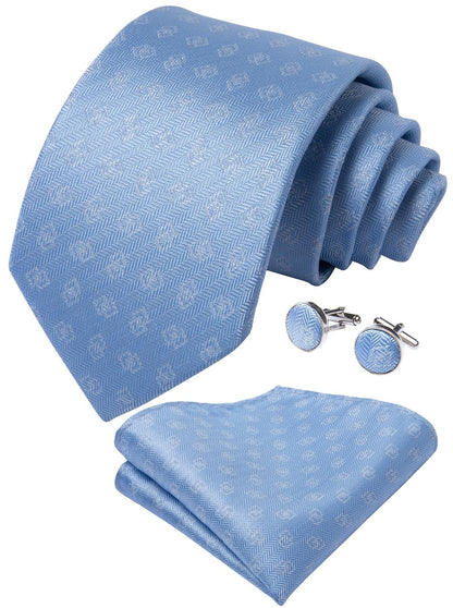 Sky Blue Tie, Pocket Square and Cufflinks tie sets    - Sophisticated Gentlemen