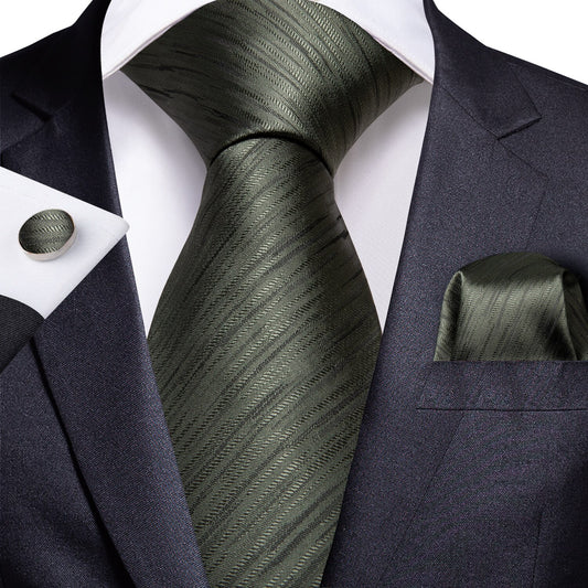 New Green Solid Tie, Pocket Square and Cufflinks tie sets - Sophisticated Gentlemen