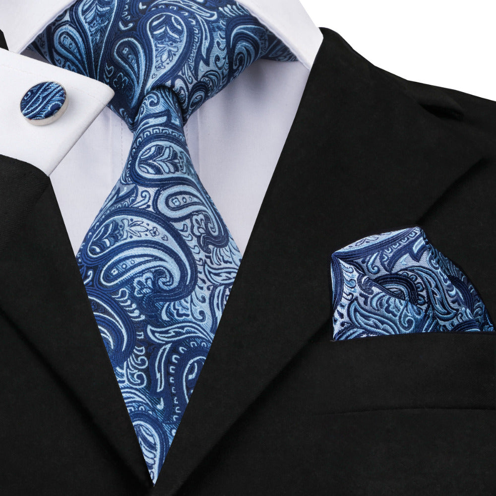 Icy Tie, Pocket Square and Cufflinks – Sophisticated Gentlemen