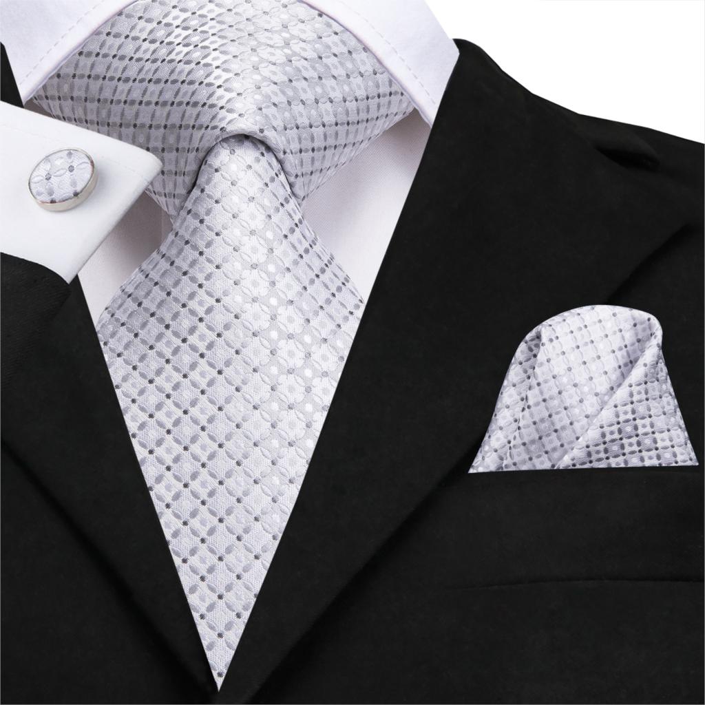 Silver Beauty Tie, Pocket Square and Cufflinks tie sets - Sophisticated Gentlemen