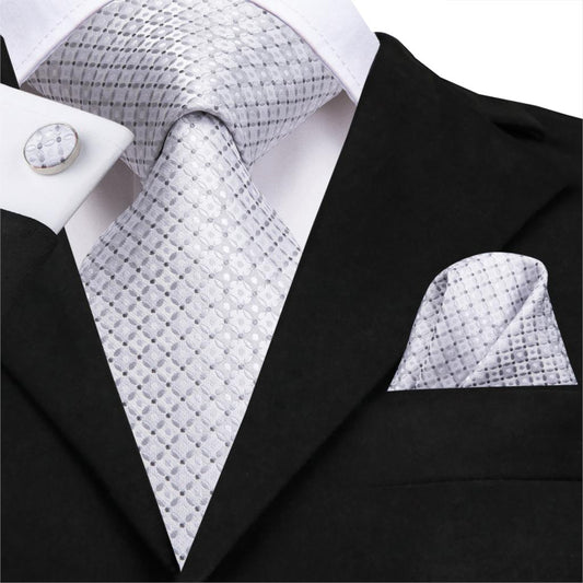 Silver Beauty Tie, Pocket Square and Cufflinks tie sets - Sophisticated Gentlemen