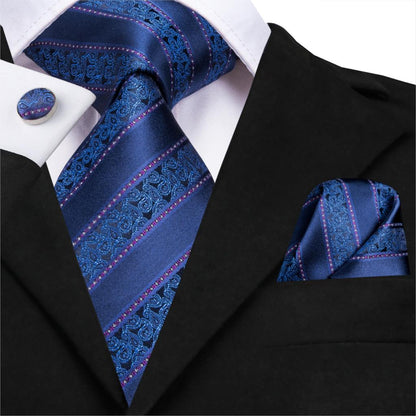Striped Paisley Tie, Pocket Square and Cufflinks tie sets    - Sophisticated Gentlemen