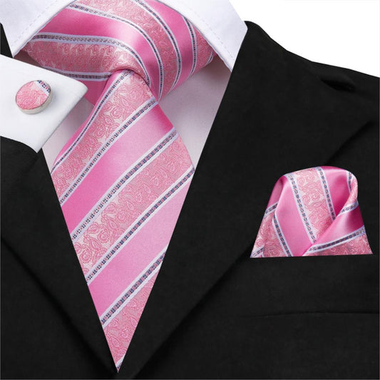 Striped Paisley Tie Set in Pink tie sets    - Sophisticated Gentlemen