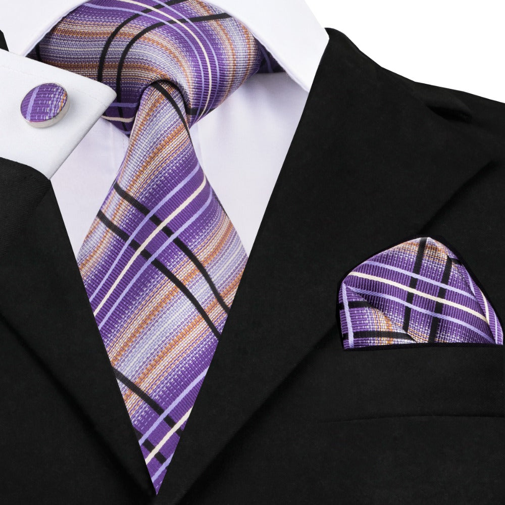 Purple Planet Tie, Pocket Square and Cufflinks tie sets    - Sophisticated Gentlemen