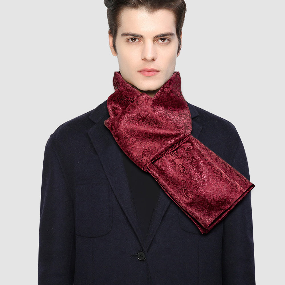 Burgundy Paisley Silk Scarf Scarf    - Sophisticated Gentlemen