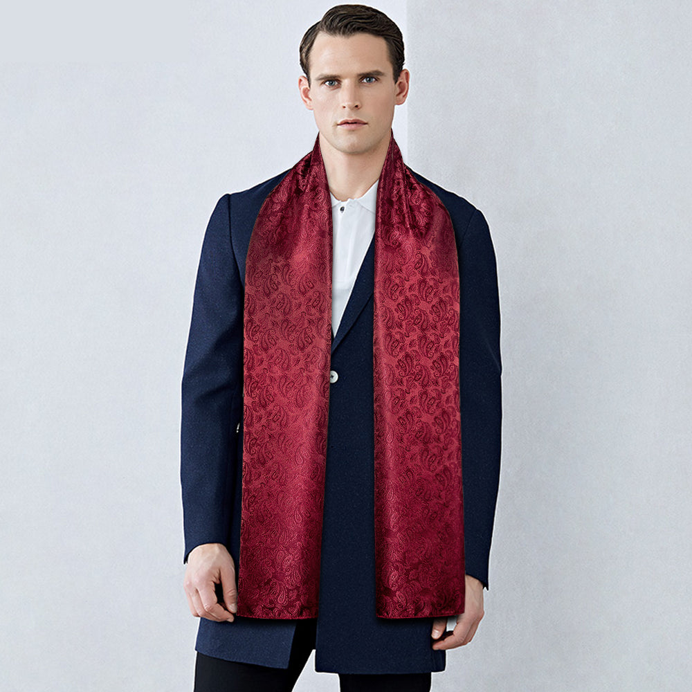 Burgundy Paisley Silk Scarf Scarf    - Sophisticated Gentlemen
