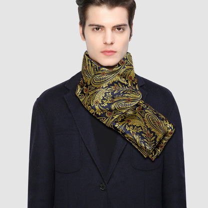 Navy and Yellow Floral Silk Scarf Scarf    - Sophisticated Gentlemen
