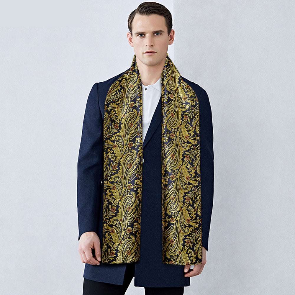 Navy and Yellow Floral Silk Scarf Scarf    - Sophisticated Gentlemen