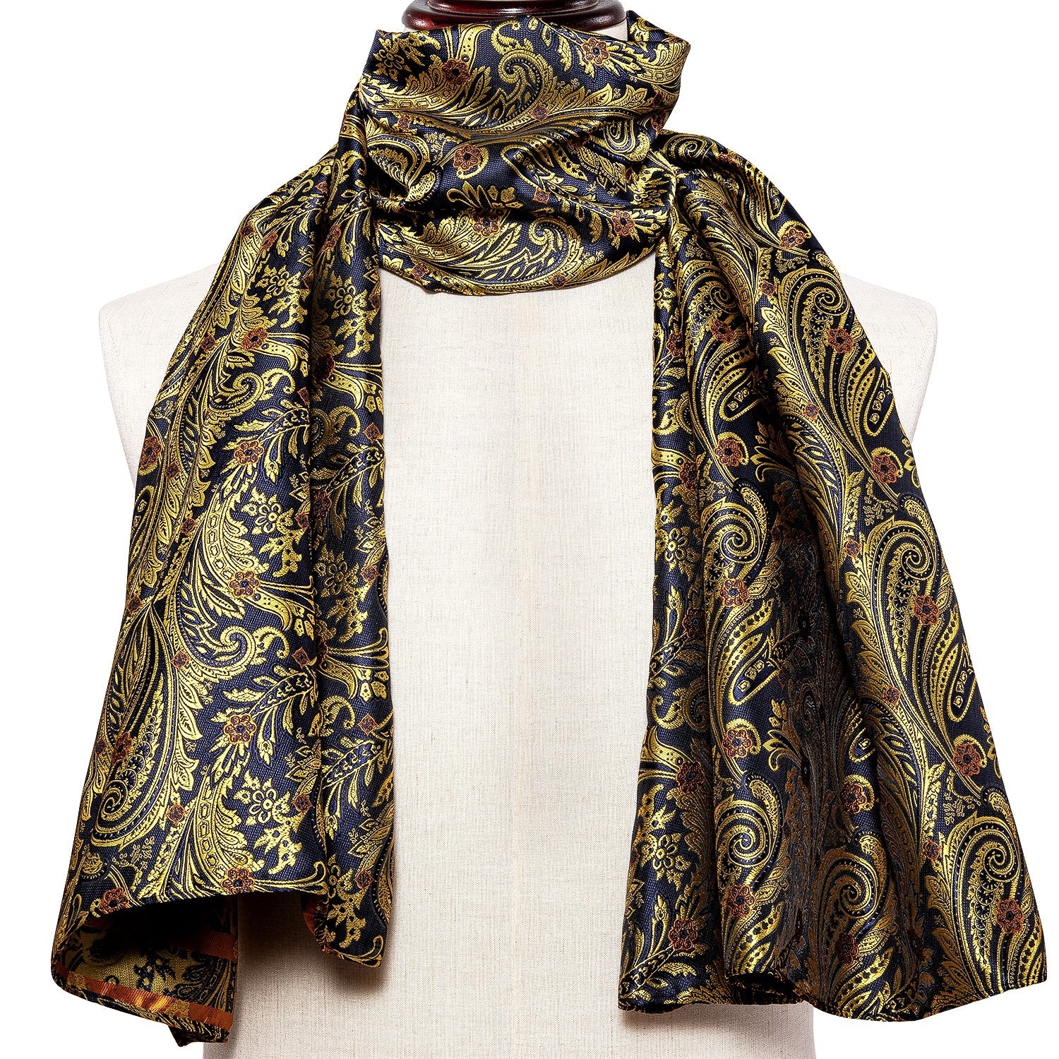 Navy and Yellow Floral Silk Scarf Scarf    - Sophisticated Gentlemen