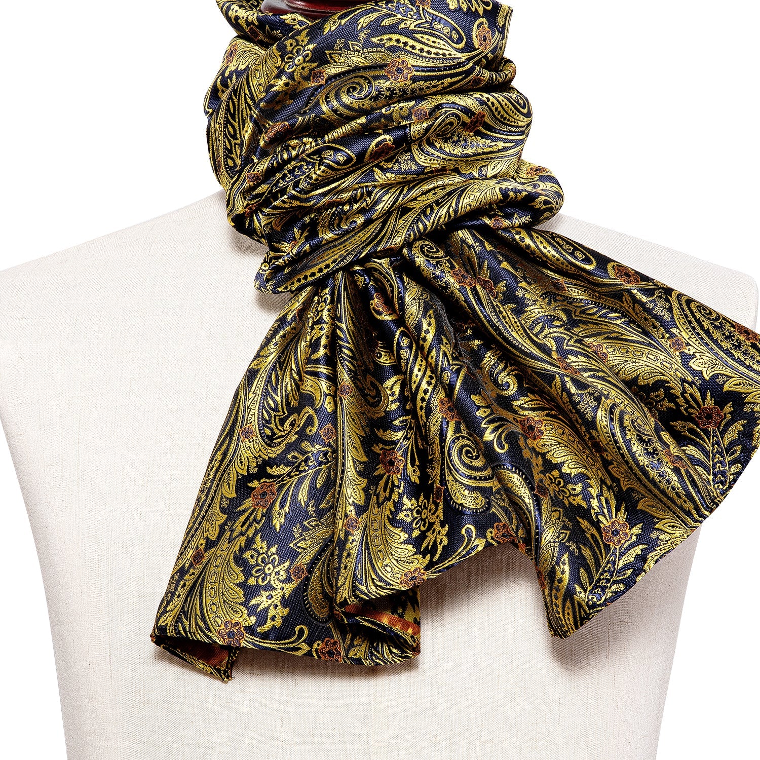 Navy and Yellow Floral Silk Scarf Scarf    - Sophisticated Gentlemen