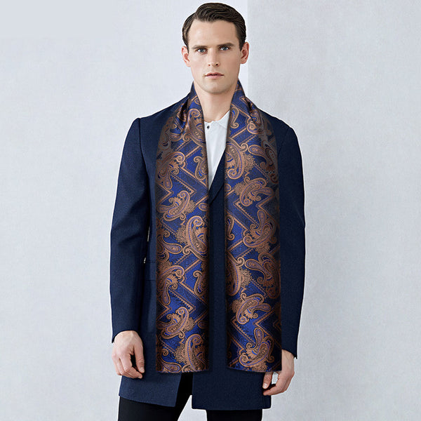 Blue and Bronze Paisley Silk Scarf – Sophisticated Gentlemen
