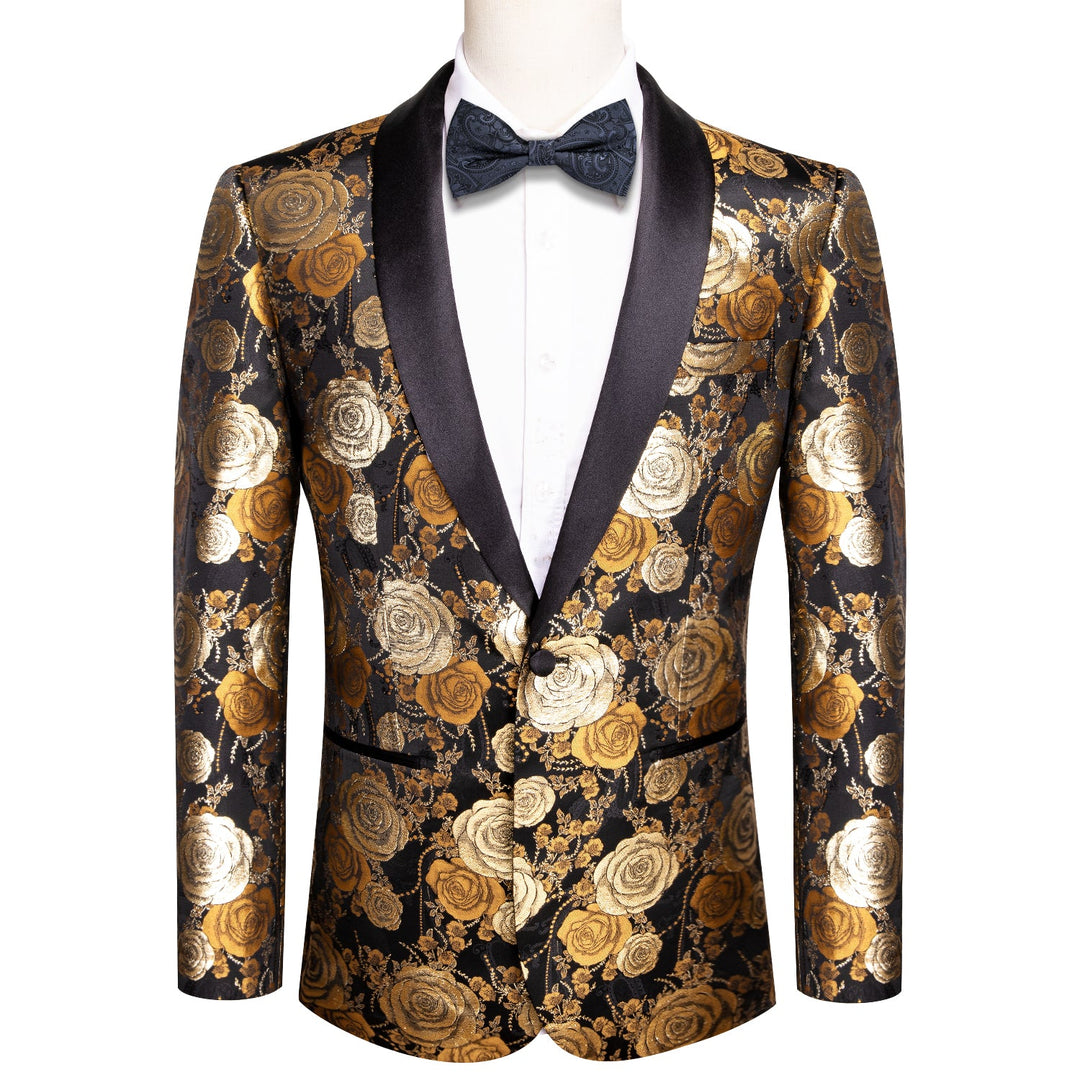 Floral Black & Gold Tuxedo Jacket tuxedo S (38)   - Sophisticated Gentlemen