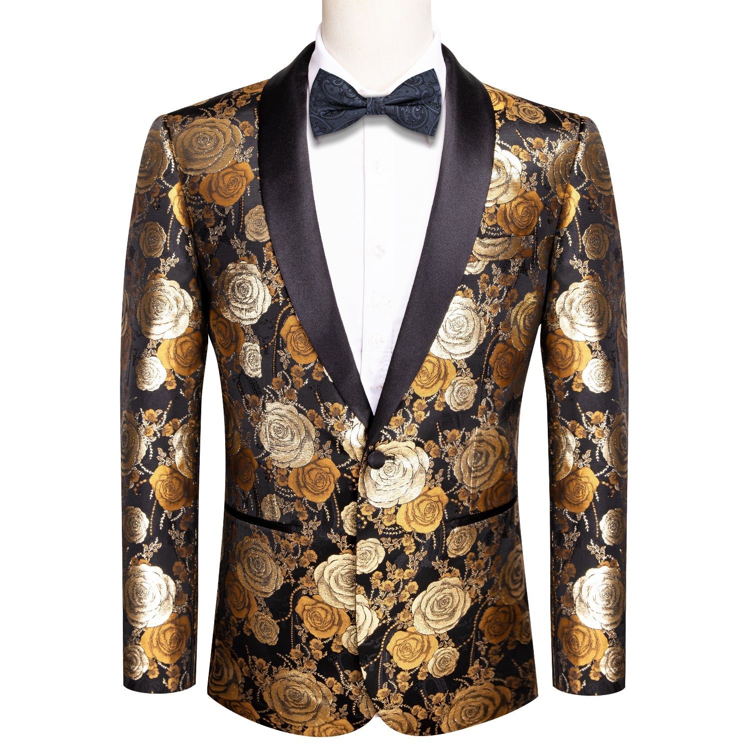 Floral Black & Gold Tuxedo Jacket tuxedo S (38)   - Sophisticated Gentlemen