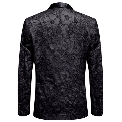 Black Embroidered Floral Tuxedo Jacket tuxedo    - Sophisticated Gentlemen