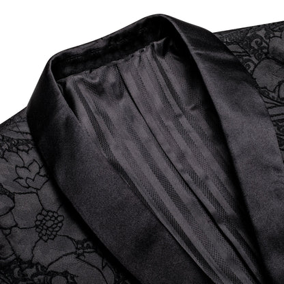 Black Embroidered Floral Tuxedo Jacket tuxedo    - Sophisticated Gentlemen