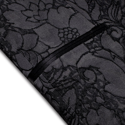 Black Embroidered Floral Tuxedo Jacket tuxedo    - Sophisticated Gentlemen