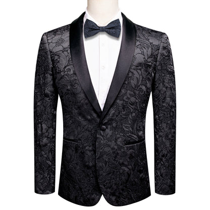 Black Embroidered Floral Tuxedo Jacket tuxedo S (38)   - Sophisticated Gentlemen