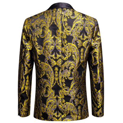Black and Gold Embroidered Tuxedo Jacket tuxedo    - Sophisticated Gentlemen