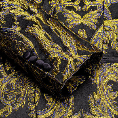 Black and Gold Embroidered Tuxedo Jacket tuxedo    - Sophisticated Gentlemen