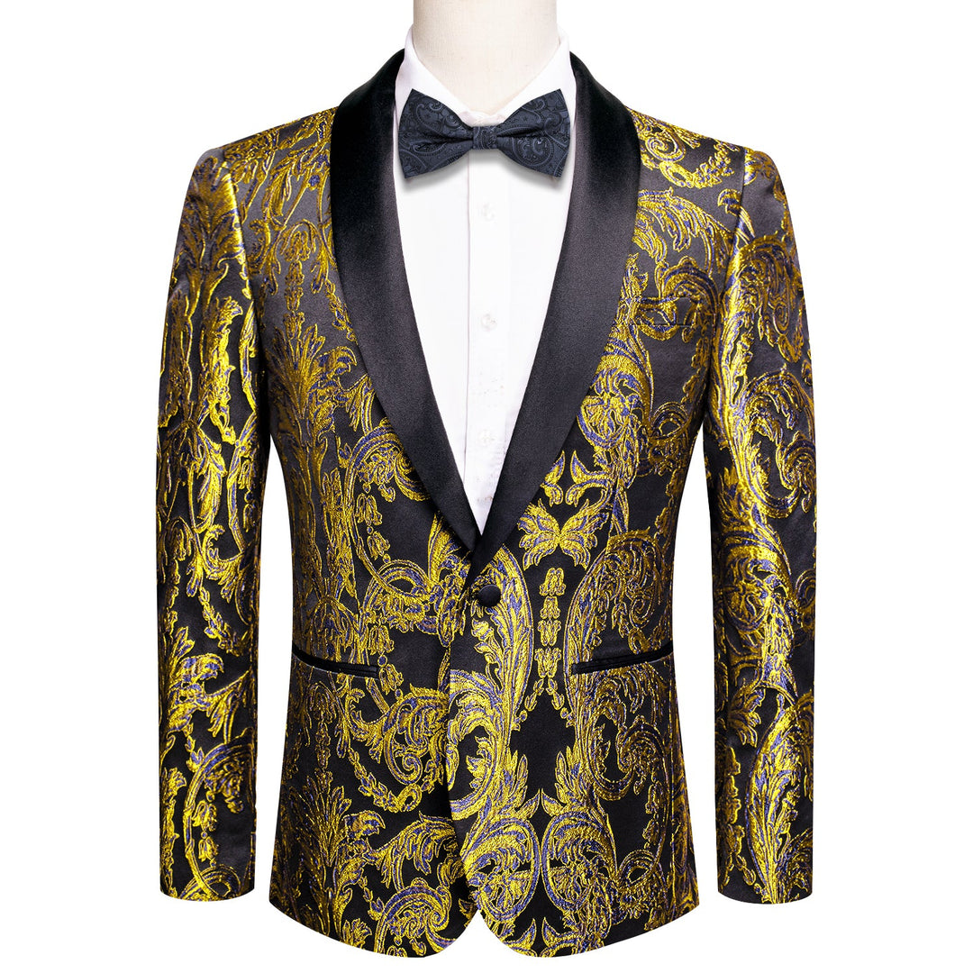 Black and Gold Embroidered Tuxedo Jacket tuxedo S (38)   - Sophisticated Gentlemen