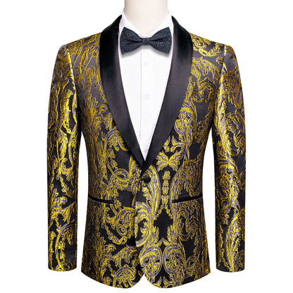 Black and Gold Embroidered Tuxedo Jacket tuxedo S (38)   - Sophisticated Gentlemen