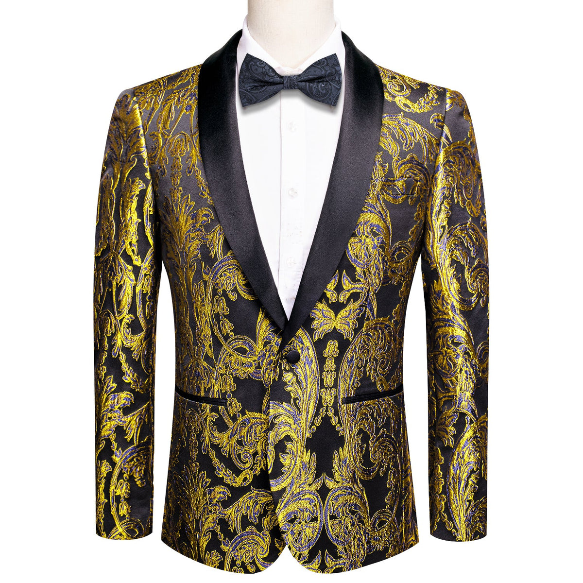 Black and Gold Embroidered Tuxedo Jacket Sophisticated Gentlemen