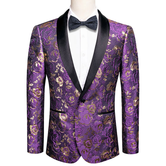 Purple Embroidered Floral Tuxedo Jacket tuxedo S (38)   - Sophisticated Gentlemen