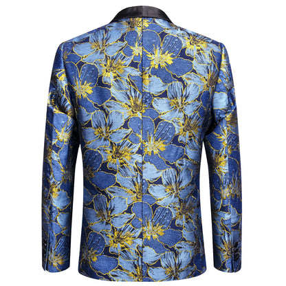 Blue and Yellow Embroidered Floral Tuxedo Jacket tuxedo    - Sophisticated Gentlemen