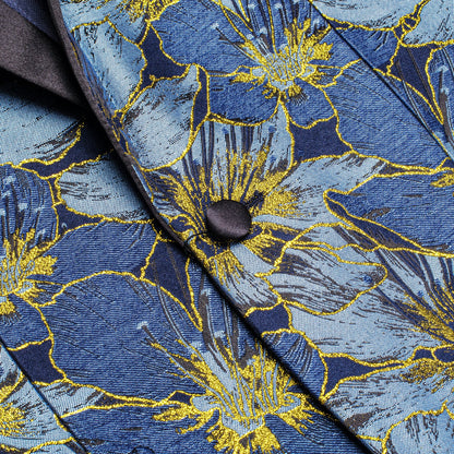Blue and Yellow Embroidered Floral Tuxedo Jacket tuxedo    - Sophisticated Gentlemen