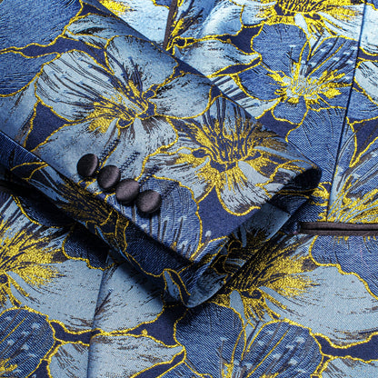 Blue and Yellow Embroidered Floral Tuxedo Jacket tuxedo    - Sophisticated Gentlemen