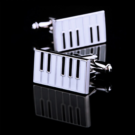 Enamel Silver Piano Cufflinks Cufflink    - Sophisticated Gentlemen