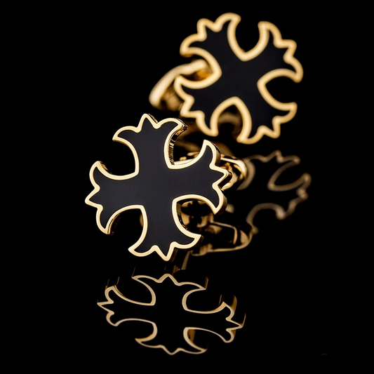 Black & Gold Patonce Cross Cufflinks Cufflink    - Sophisticated Gentlemen