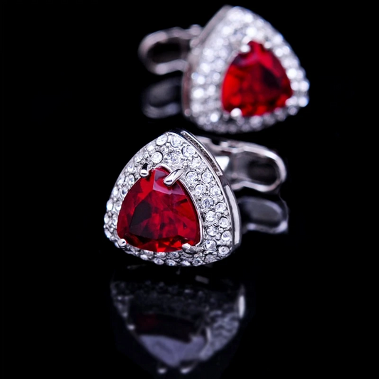 Silver Plated Red Crystal Cufflinks Cufflink    - Sophisticated Gentlemen