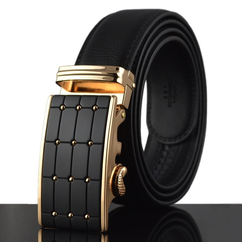 Sleek Black Buckle Leather Belt Belt 43