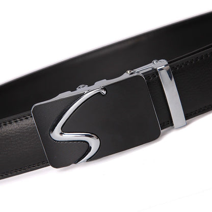 Modern S Buckle Leather Belt Belt    - Sophisticated Gentlemen