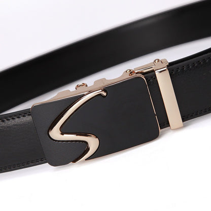 Modern S Buckle Leather Belt Belt    - Sophisticated Gentlemen