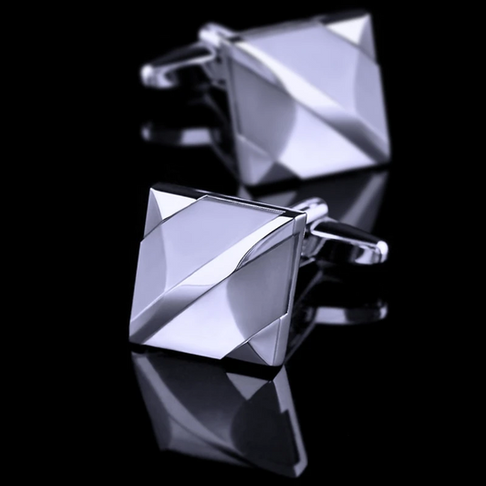 Silver Plated White Stone Cufflinks Cufflink    - Sophisticated Gentlemen